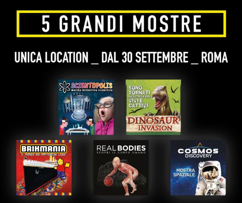 Real Bodies, Cosmos Discovery, Brikmania, Dinosaur Invasion e Scientopolis in mostra a Roma dal 30 Settembre al Guido Reni District